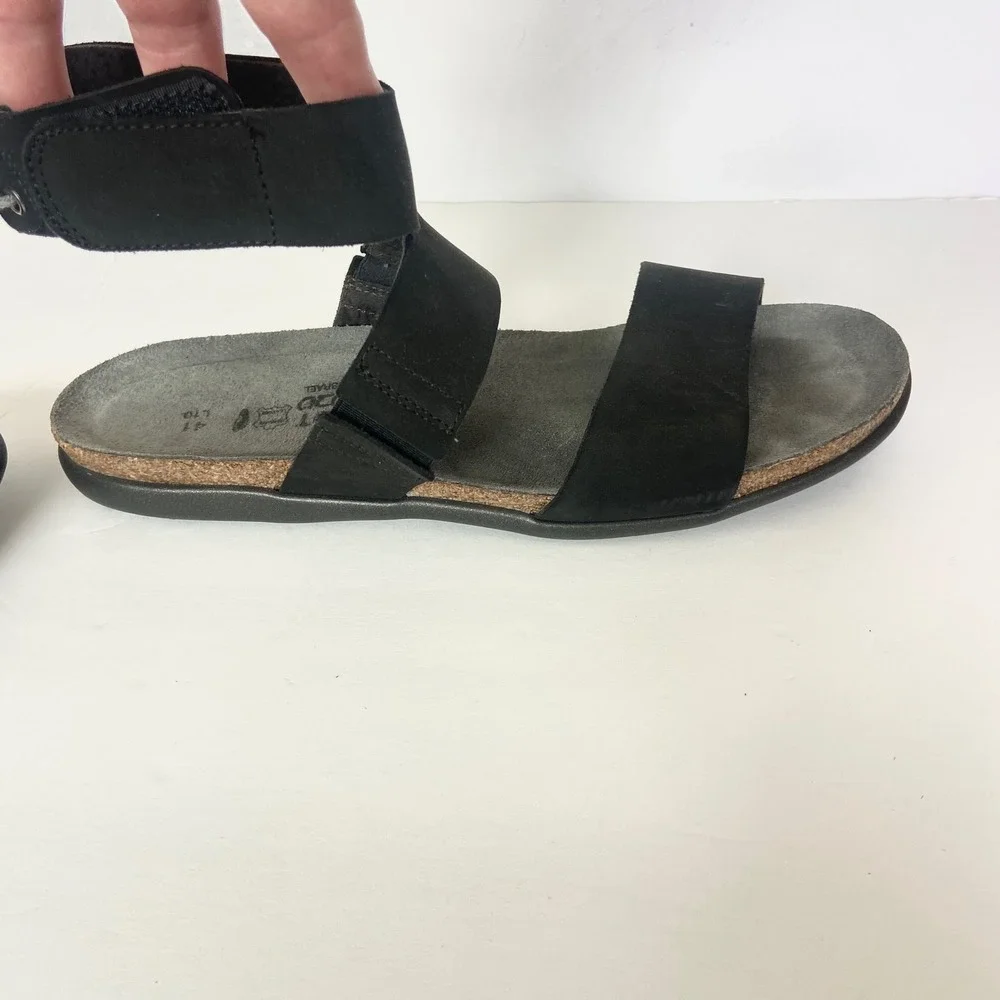 Naot Women Black Larissa Leather Ankle Strap Sandals Made in Israel Size 41 10